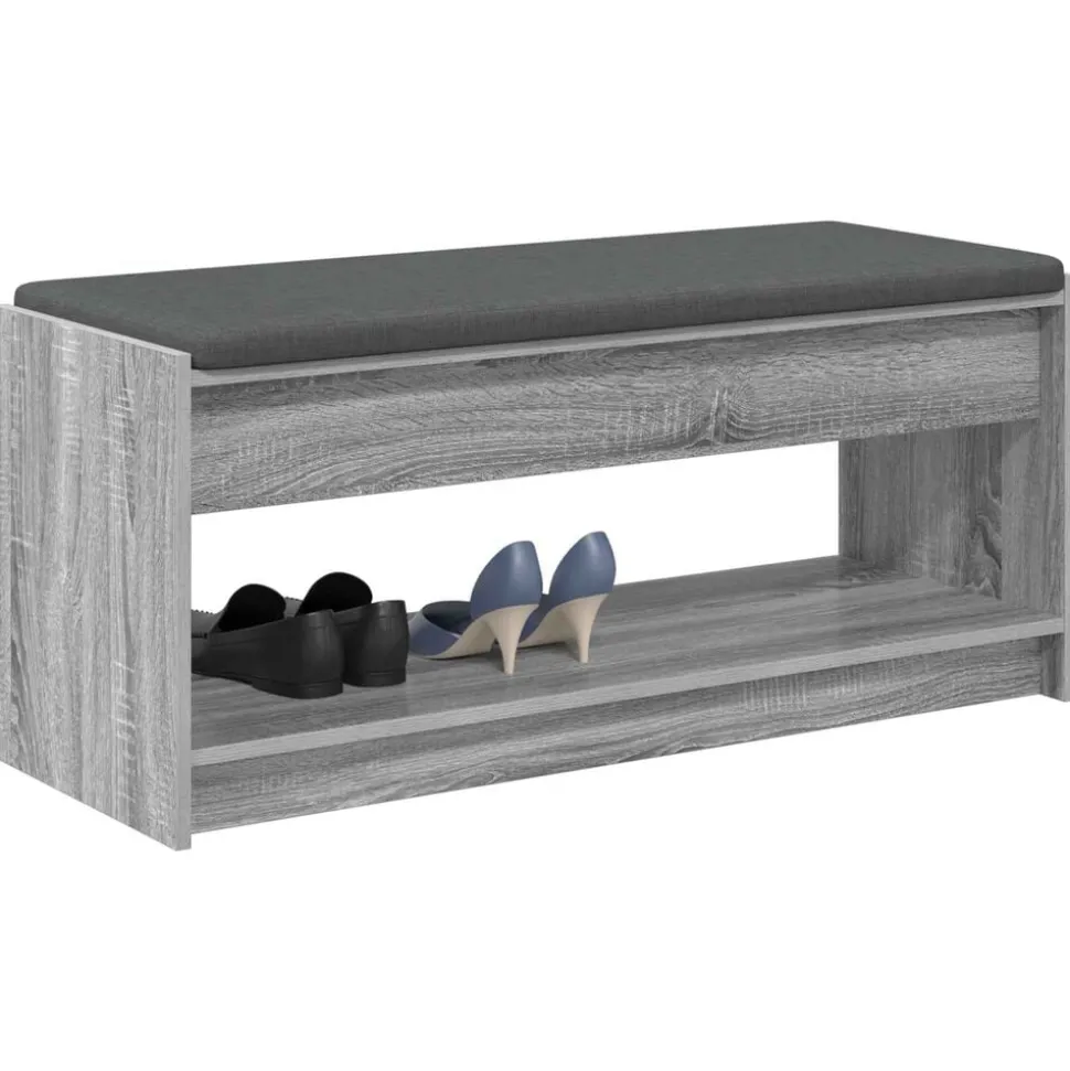 vidaXL Halbank met kussen met plank Grijze Sonoma 103 x 38 x 45 cm