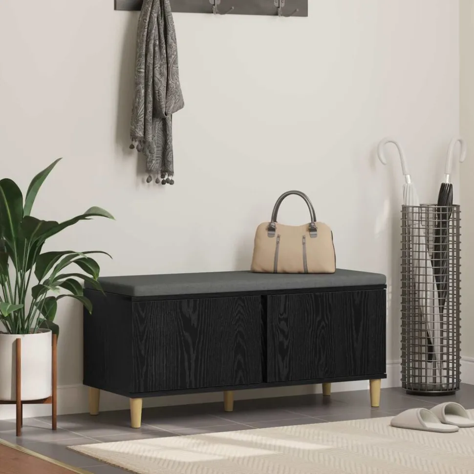 vidaXL Halbank met kussen met opslag Zwarte Eik 100 x 38 x 46 cm