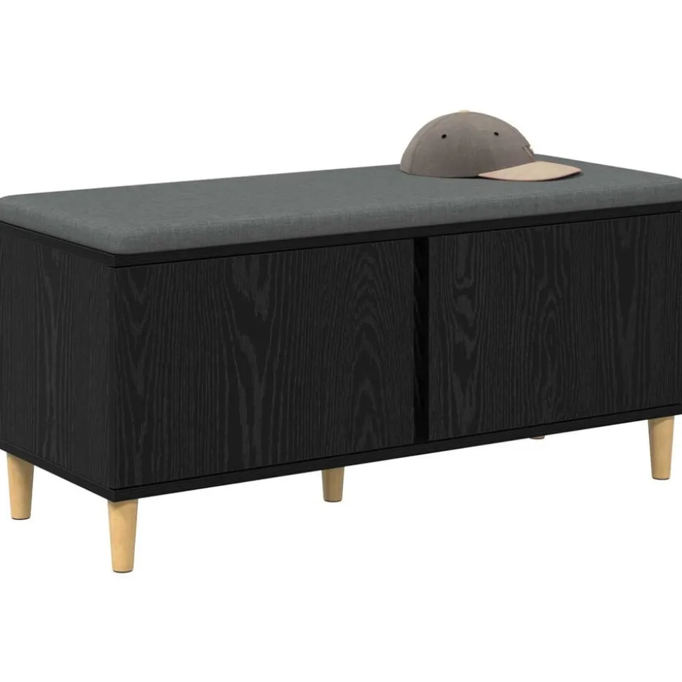 vidaXL Halbank met kussen met opslag Zwarte Eik 100 x 38 x 46 cm