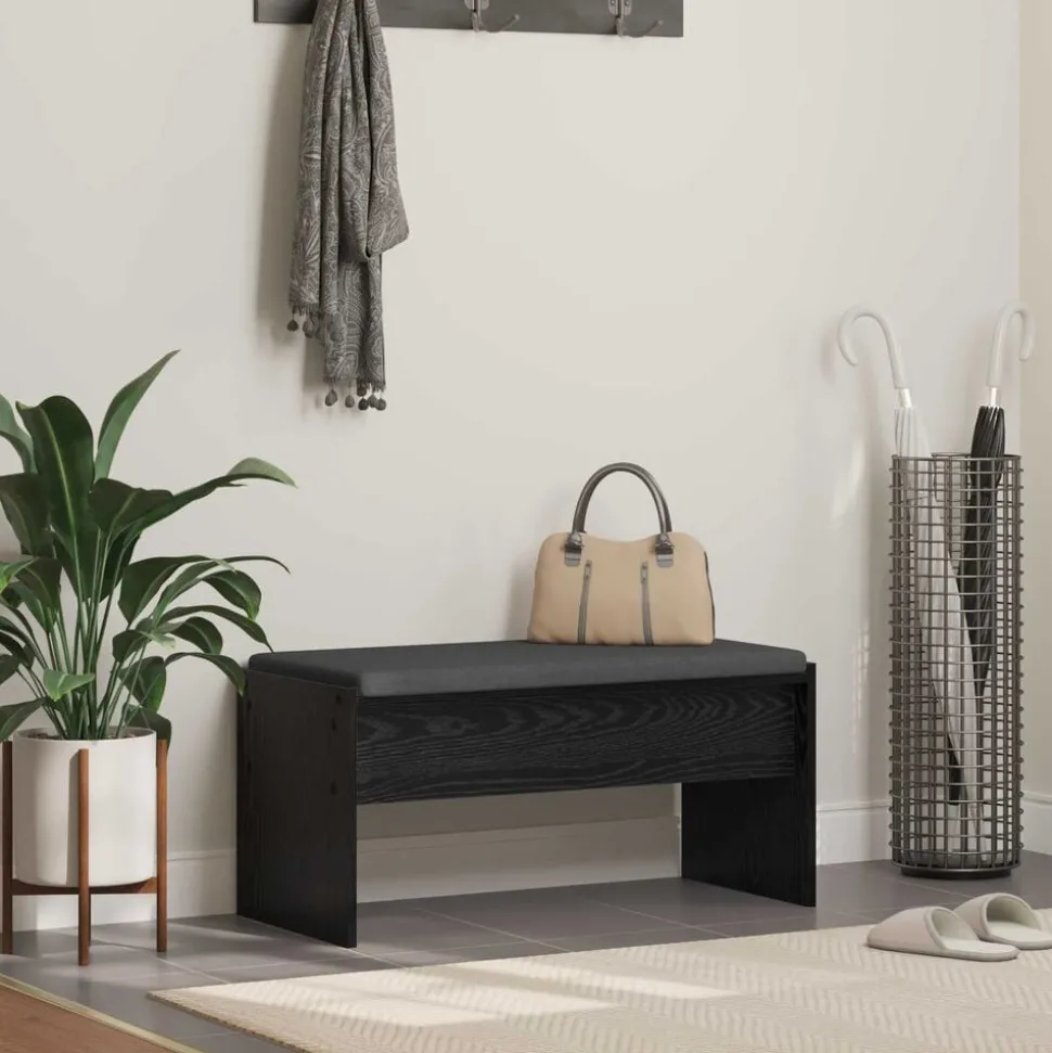 vidaXL Halbank met kussen Zwart Eiken 83 x 38 x 40 cm