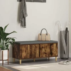 vidaXL Halbank met kussen met opslag Gerookte Eik 100 x 38 x 46 cm