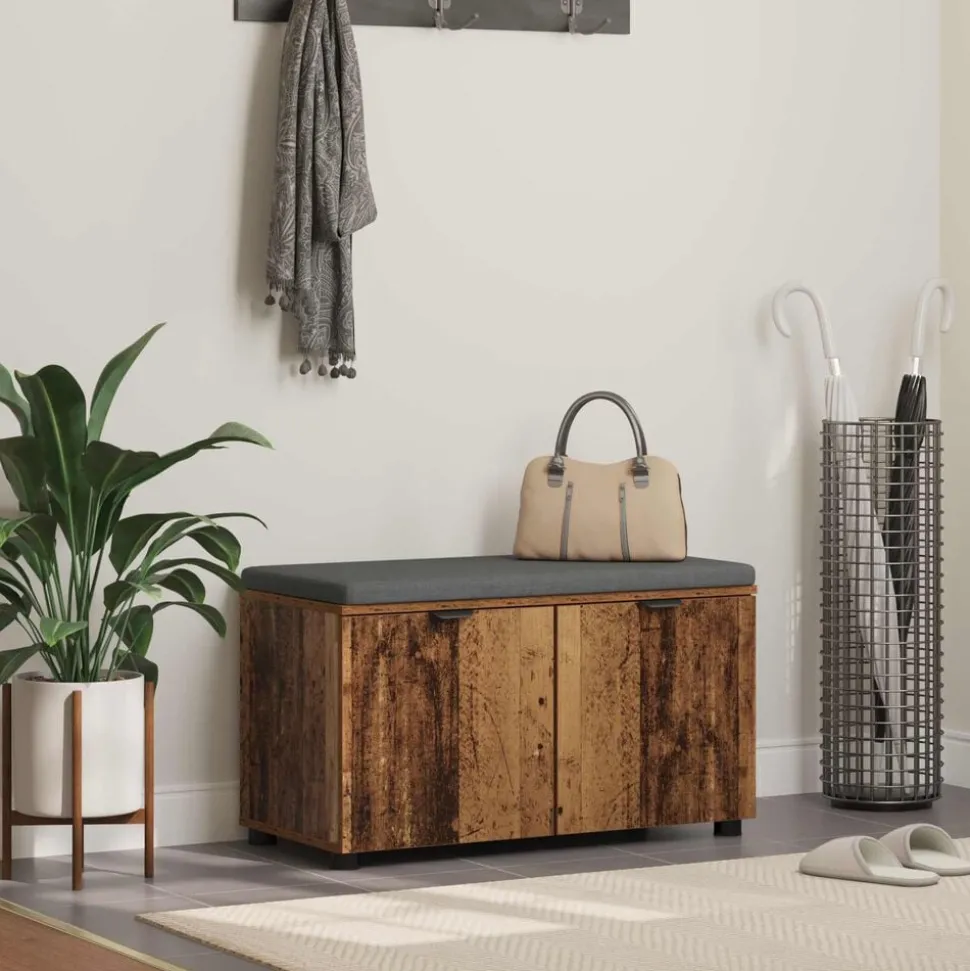 vidaXL Halbank Oudhout 80 x 38 x 46 cm Geïndustrialiseerd hout en stof