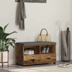 vidaXL Halbank Oudhout 80 x 38 x 46 cm Geïndustrialiseerd hout en stof