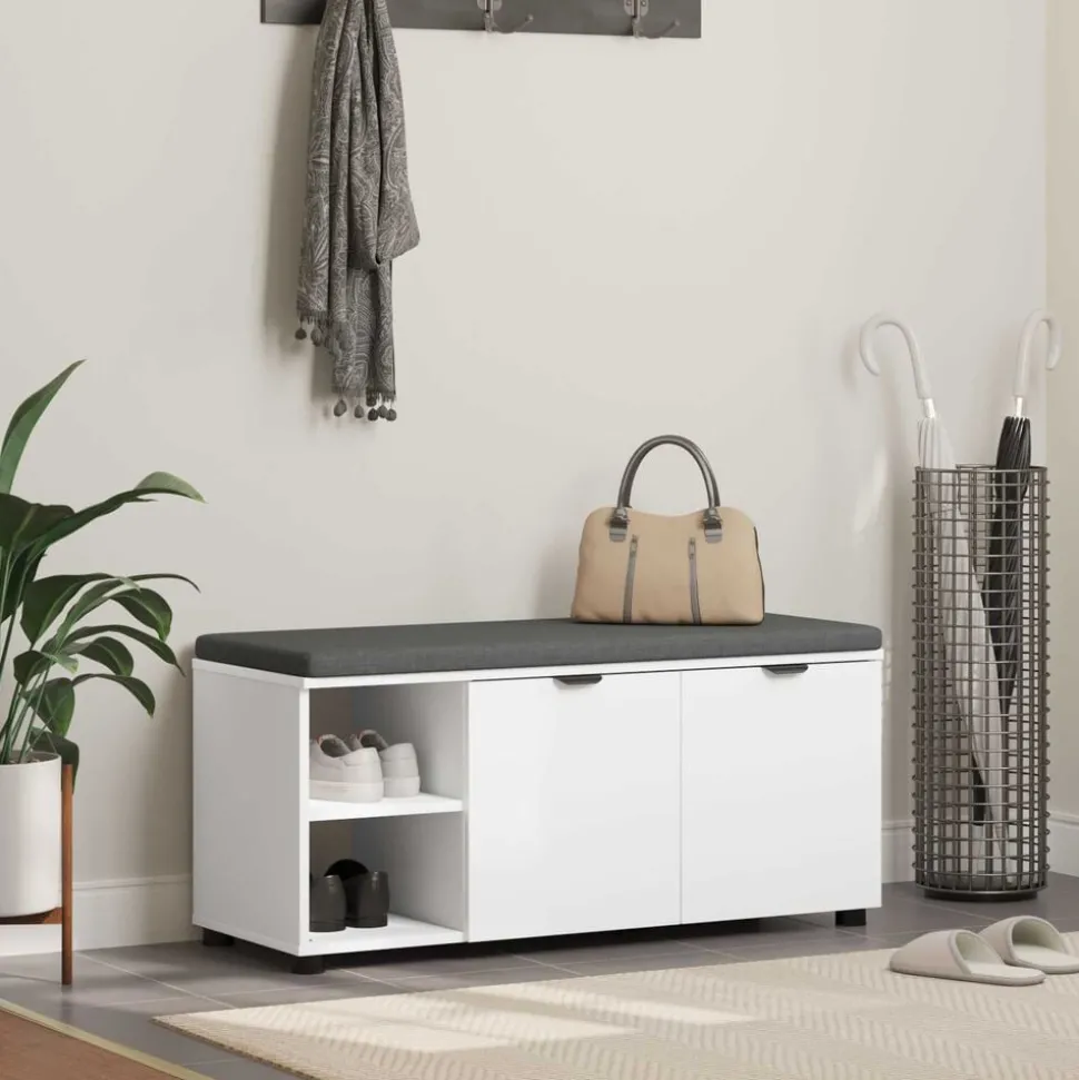 vidaXL Halbank Wit 100 x 38 x 46 cm Geïndustrialiseerd hout en stof