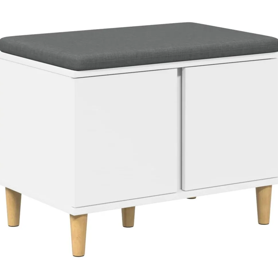 vidaXL Halbank Wit 60 x 38 x 46 cm Bewerkt hout en stof