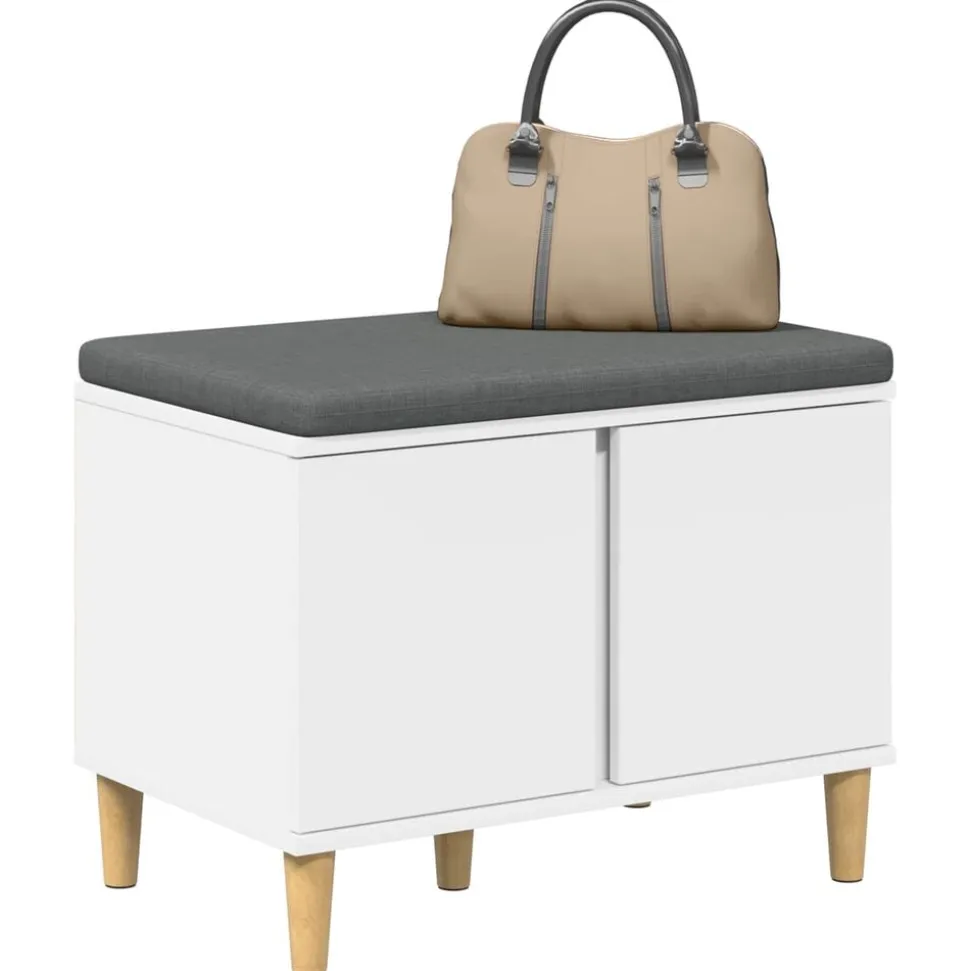 vidaXL Halbank Wit 60 x 38 x 46 cm Bewerkt hout en stof