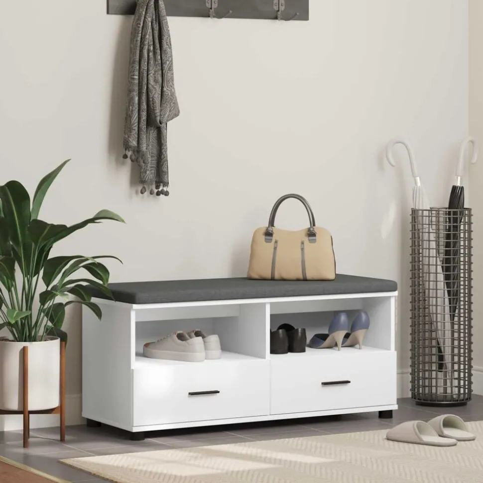 vidaXL Halbank Wit 100 x 38 x 46 cm Geïndustrialiseerd hout en stof