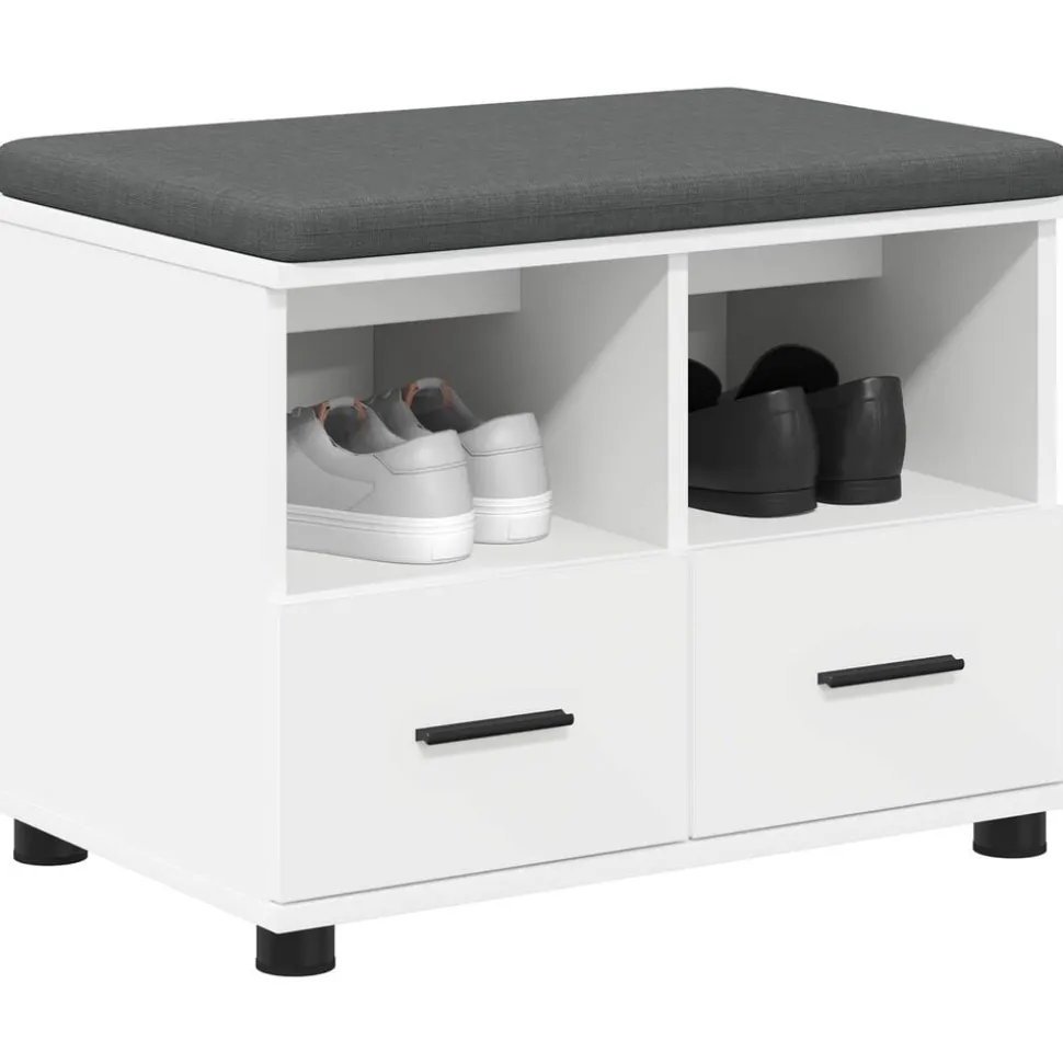 vidaXL Halbank Wit 60 x 38 x 46 cm Bewerkt hout en stof