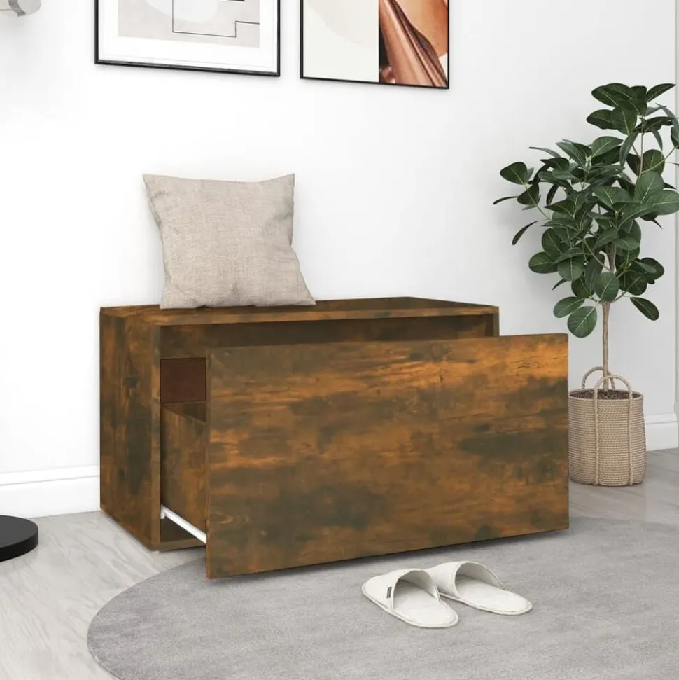 vidaXL Halbankje 80x40x45 cm bewerkt hout gerookt eikenkleurig
