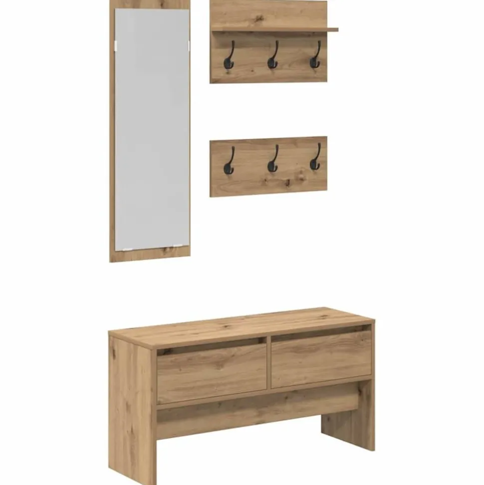vidaXL Halmeubelset met lade 4 pcs Ambachtelijk eiken Bewerkt hout