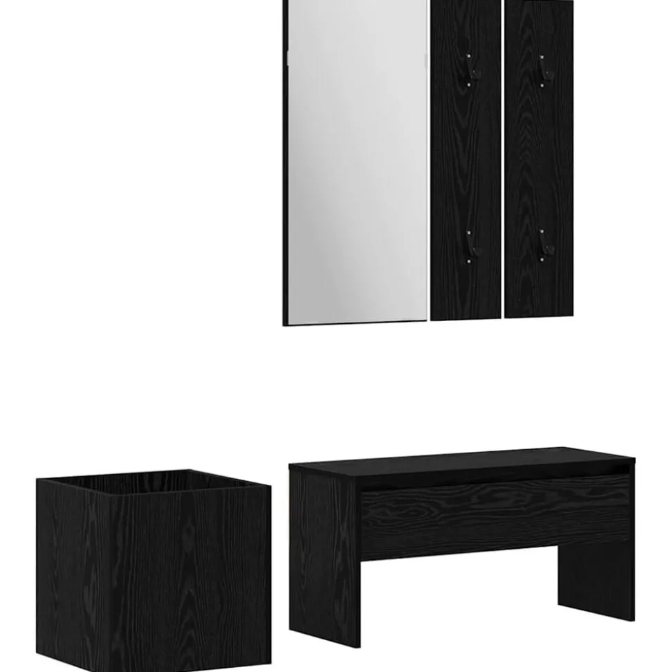 vidaXL Halmeubelset Wandgemonteerd met spiegel 5 pcs Bewerkt hout