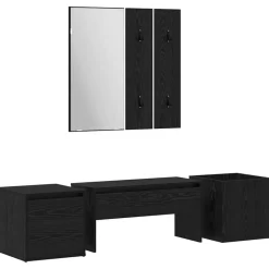 vidaXL Halmeubelset Wandgemonteerd met spiegel 6 pcs Bewerkt hout
