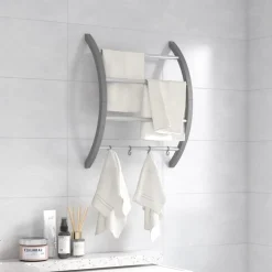 vidaXL Handdoekenrek met haken 56x16x72 cm aluminium zilverkleurig