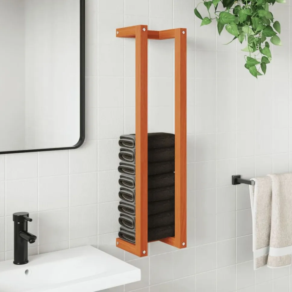 vidaXL Handdoekenrek 23x18x90 cm massief grenenhout wasbruin