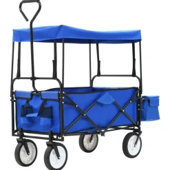 vidaXL Handkar inklapbaar met luifel staal blauw
