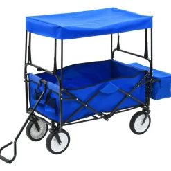 vidaXL Handkar inklapbaar met luifel staal blauw