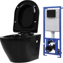 vidaXL Hangend toilet met verborgen stortbak keramiek zwart