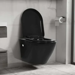 vidaXL Hangend toilet met verborgen stortbak keramiek zwart