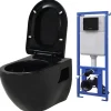 vidaXL Hangend toilet met verborgen stortbak keramiek zwart