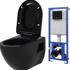 vidaXL Hangend toilet met verborgen stortbak keramiek zwart