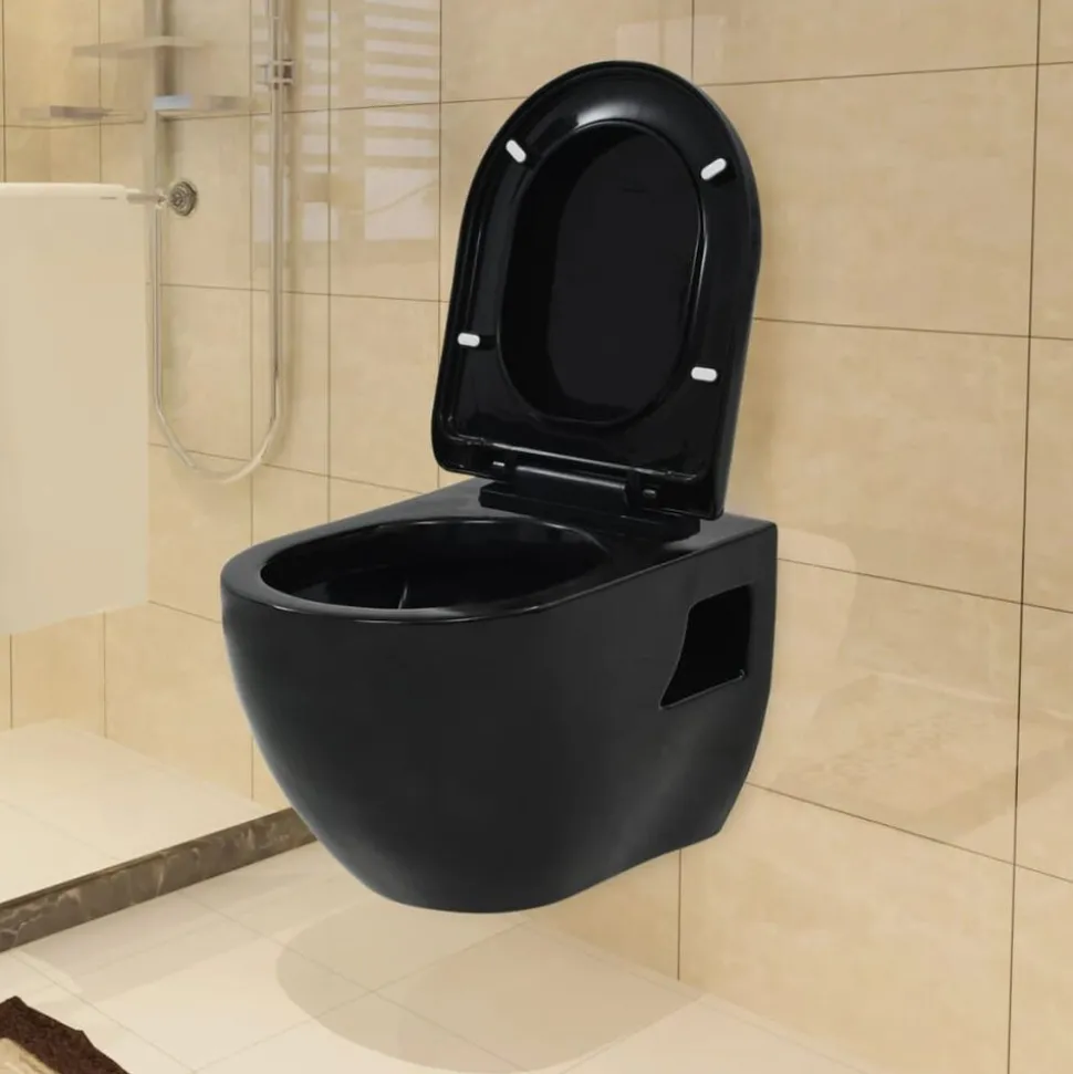 vidaXL Hangend toilet met verborgen stortbak keramiek zwart