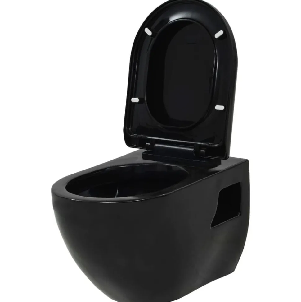 vidaXL Hangend toilet met verborgen stortbak keramiek zwart