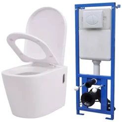 vidaXL Hangend toilet met verborgen stortbak keramiek wit