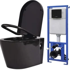 vidaXL Hangend toilet met verborgen stortbak keramiek zwart