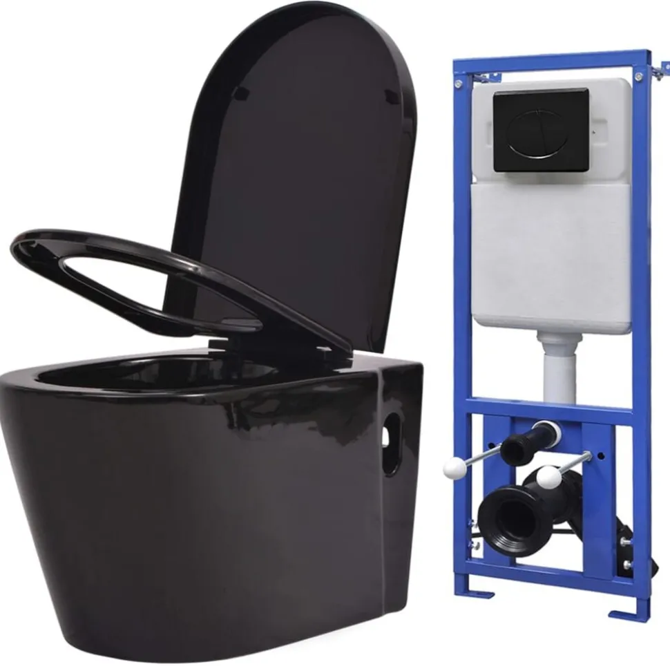 vidaXL Hangend toilet met verborgen stortbak keramiek zwart