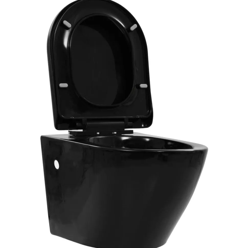 vidaXL Hangend toilet randloos keramiek zwart