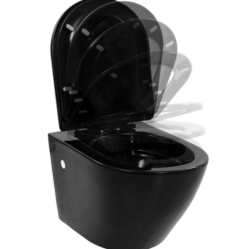 vidaXL Hangend toilet randloos keramiek zwart