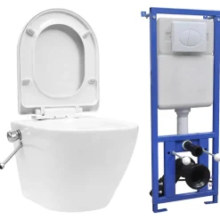 vidaXL Hangend toilet randloos met verborgen stortbak keramiek wit