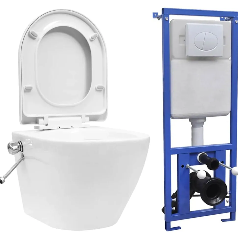 vidaXL Hangend toilet randloos met verborgen stortbak keramiek wit