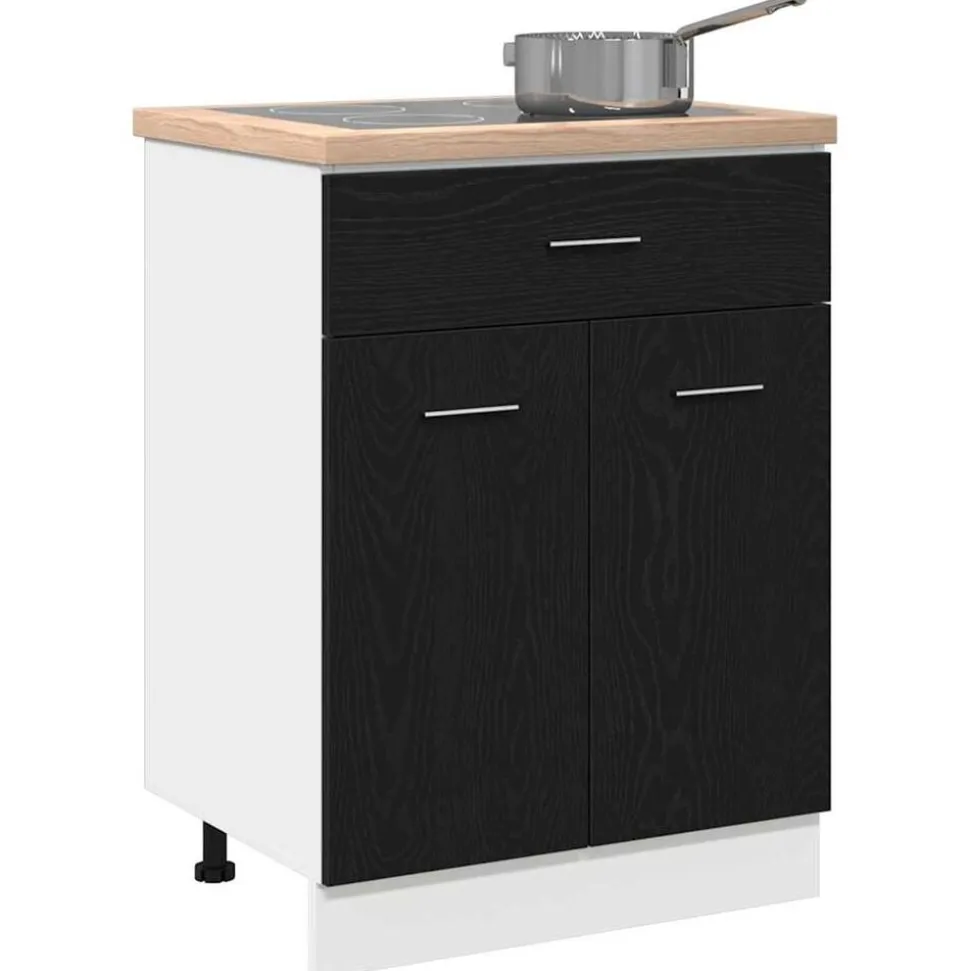 vidaXL Hangkast met lade Zwart Eiken 60 x 46 x 81,5 cm Bewerkt hout