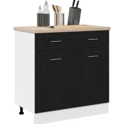 vidaXL Hangkast met lade Zwart Eiken 80 x 31 x 81,5 cm Bewerkt hout