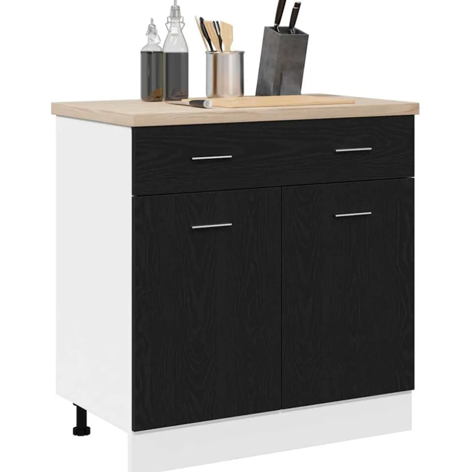 vidaXL Hangkast met lade Zwart Eiken 80 x 31 x 81,5 cm Bewerkt hout