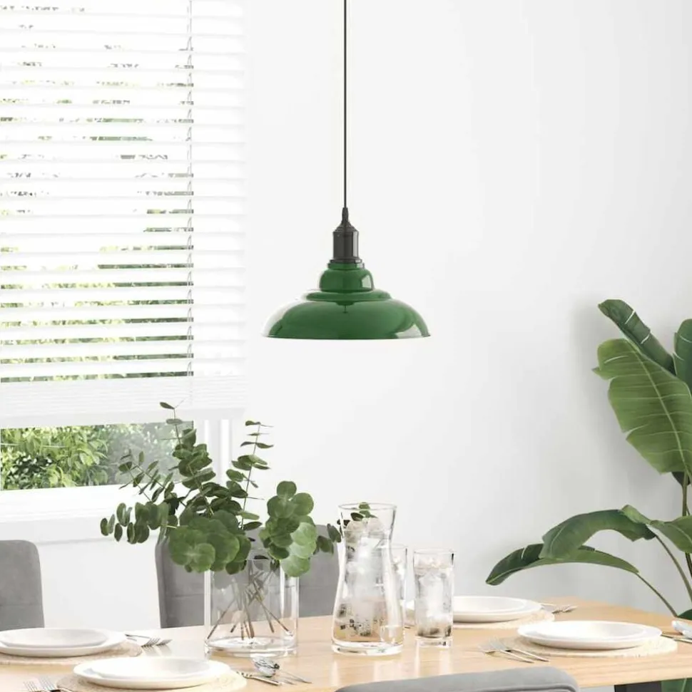 vidaXL Hanglamp in hoogte verstelbaar E27 Ø31 cm metaal glanzend groen