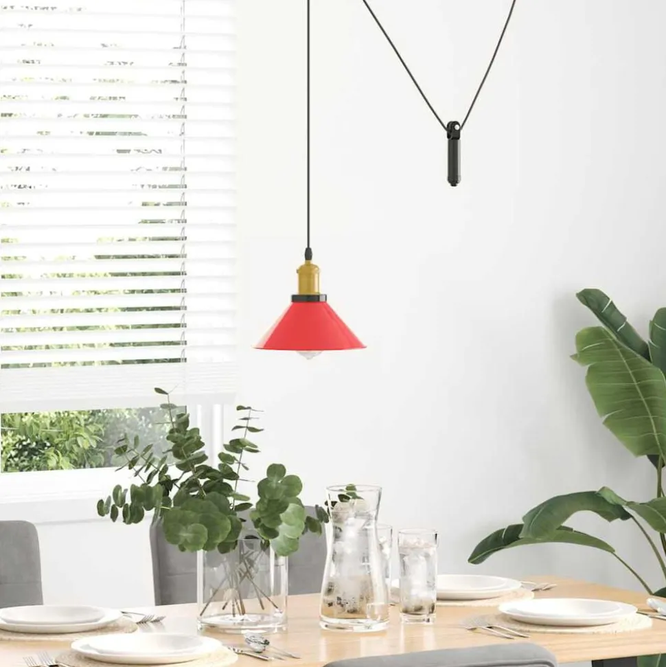 vidaXL Hanglamp in hoogte verstelbaar E27 Ø22 cm metaal glanzend rood
