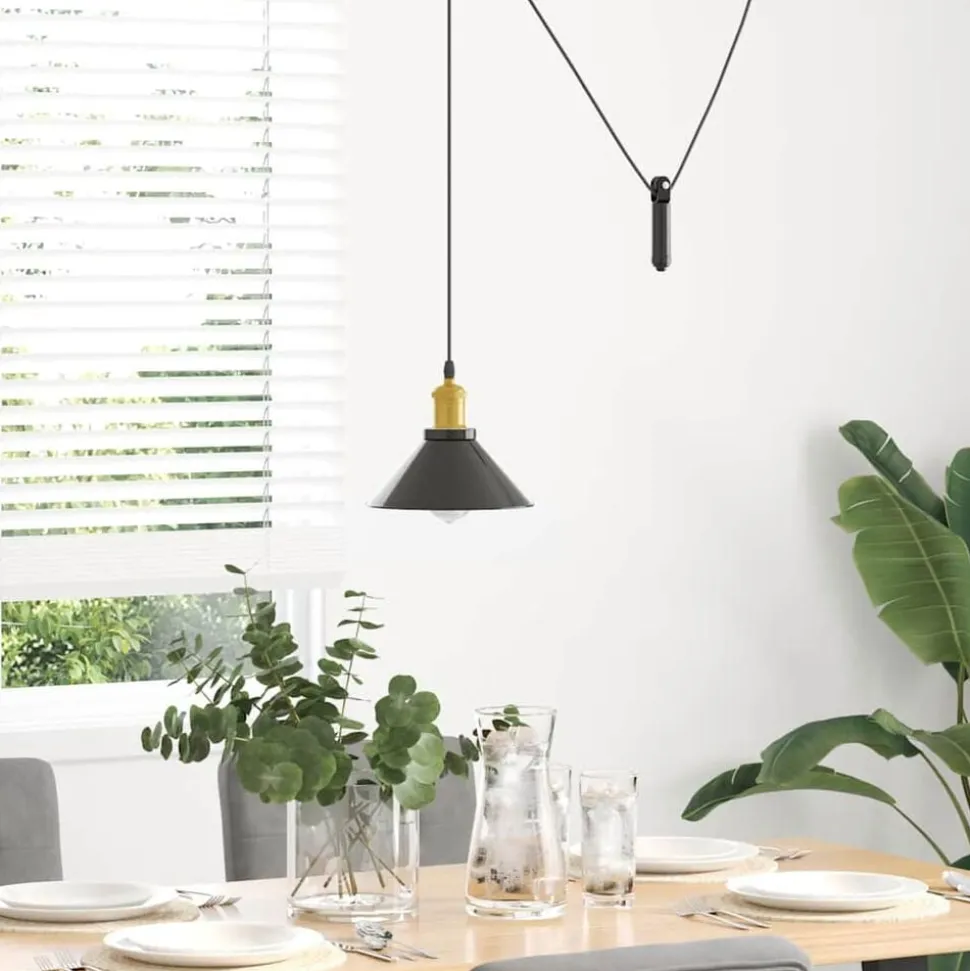 vidaXL Hanglamp in hoogte verstelbaar E27 Ø22 cm metaal glanzend zwart