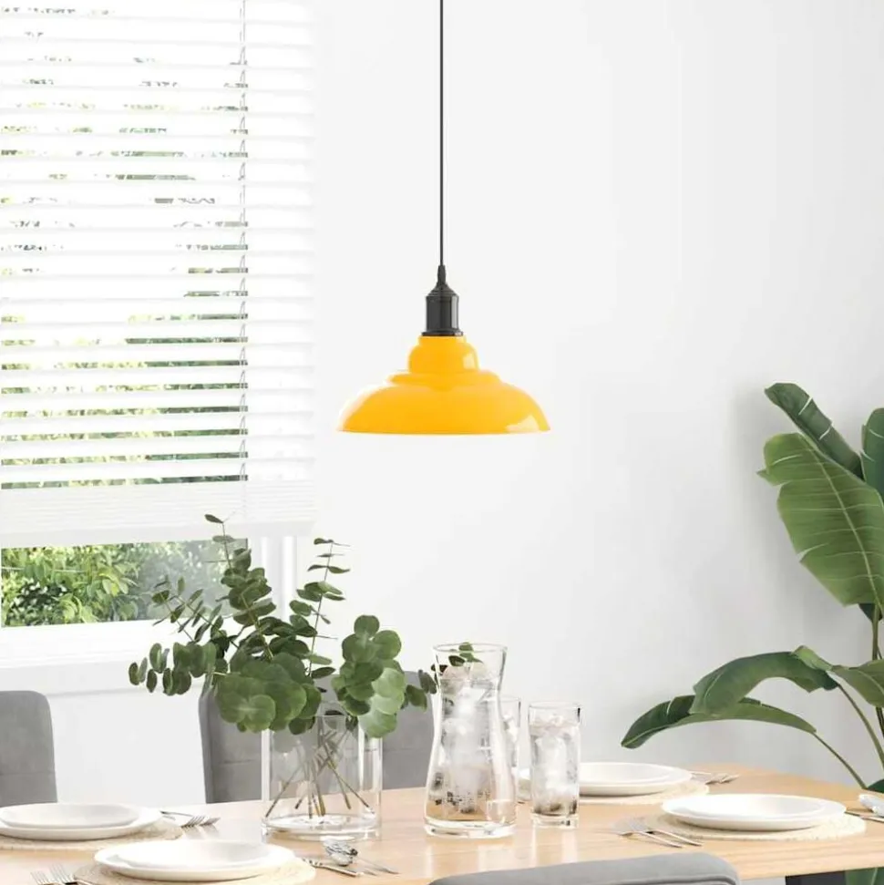 vidaXL Hanglamp in hoogte verstelbaar E27 Ø31 cm metaal glanzend geel