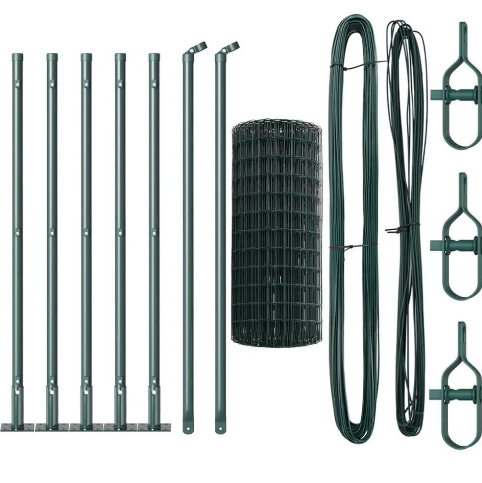 vidaXL Hek met Paal Groen 0,4 x 10 m Staal en PVC