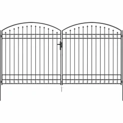 vidaXL Hekpoort met slot Assen Grijs 301 x 224.5 cm Staal
