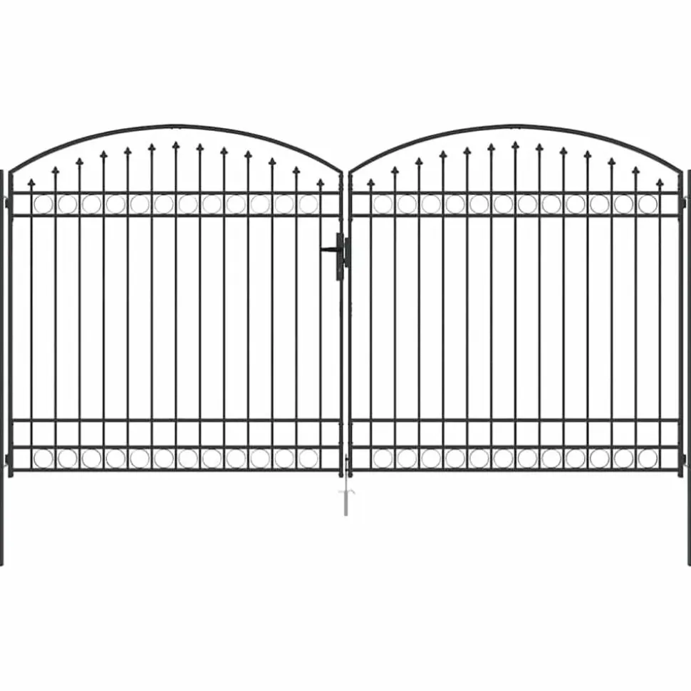 vidaXL Hekpoort met slot Assen Grijs 301 x 224.5 cm Staal
