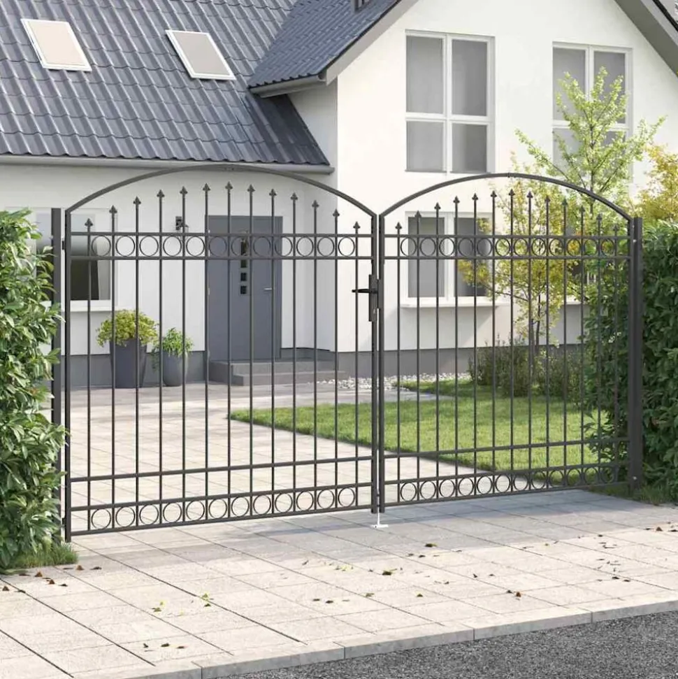 vidaXL Hekpoort met slot Assen Grijs 301 x 224.5 cm Staal