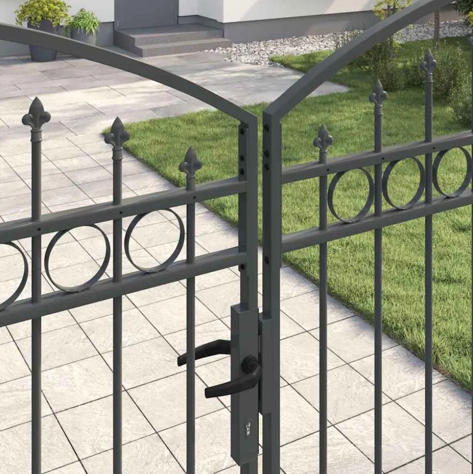 vidaXL Hekpoort met slot Assen Grijs 301 x 224.5 cm Staal