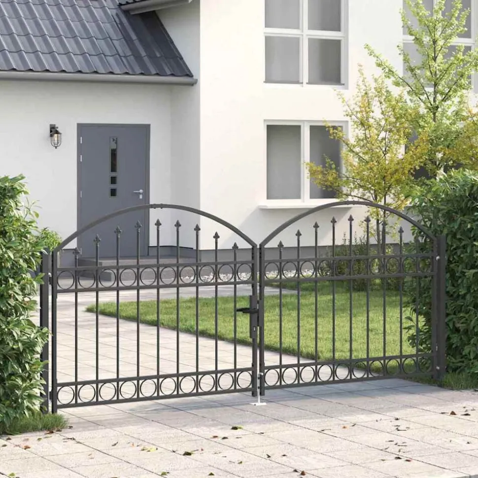 vidaXL Hekpoort met slot Assen Grijs 301 x 175,5 cm Staal