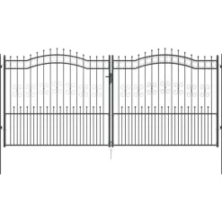vidaXL Hekpoort met Spear Boven Kampen Grijs 404 x 175 cm Staal