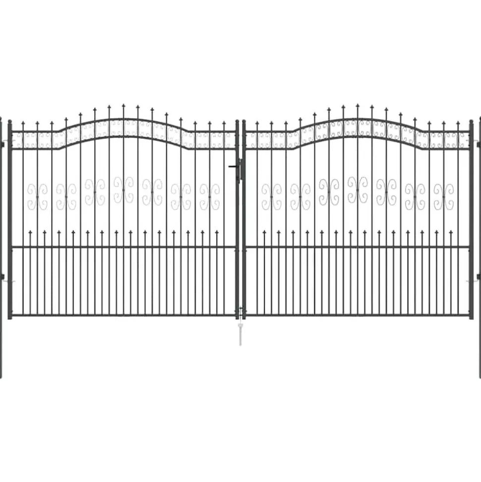 vidaXL Hekpoort met Spear Boven Kampen Grijs 404 x 175 cm Staal
