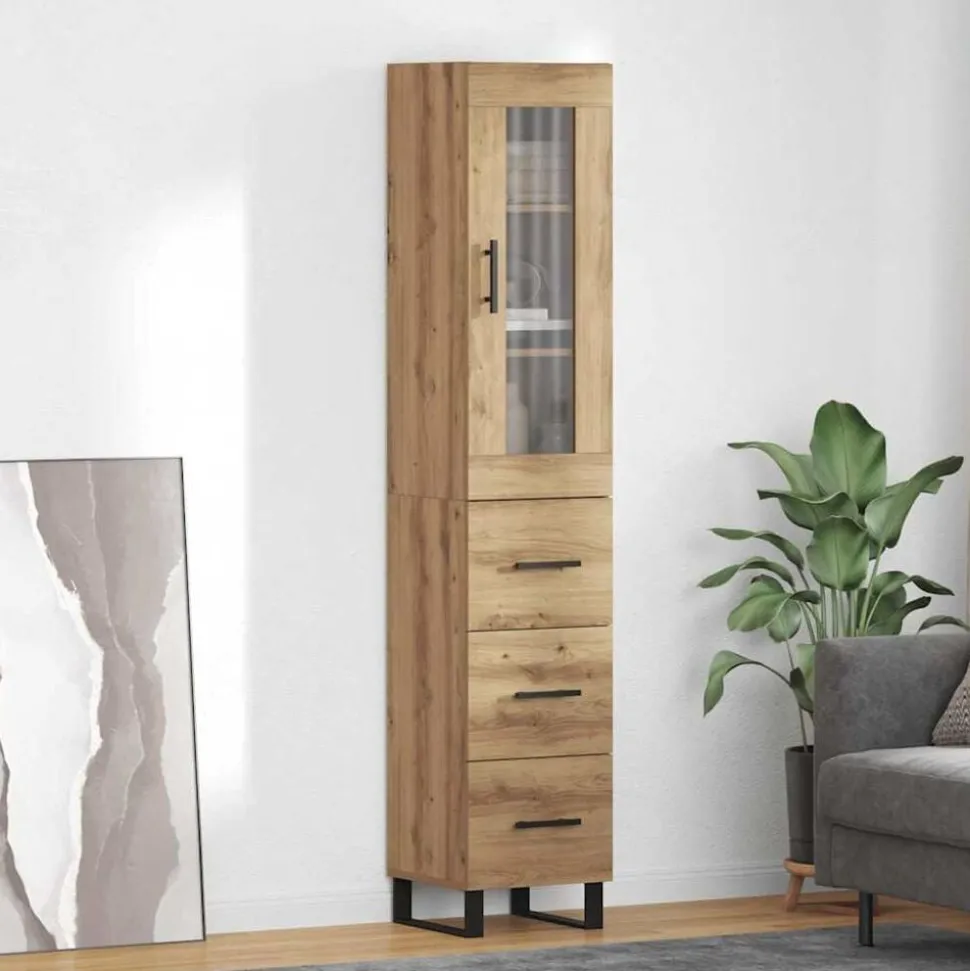 vidaXL Highboard Artisan Eiken 34,5 x 34 x 180 cm Bewerkt hout