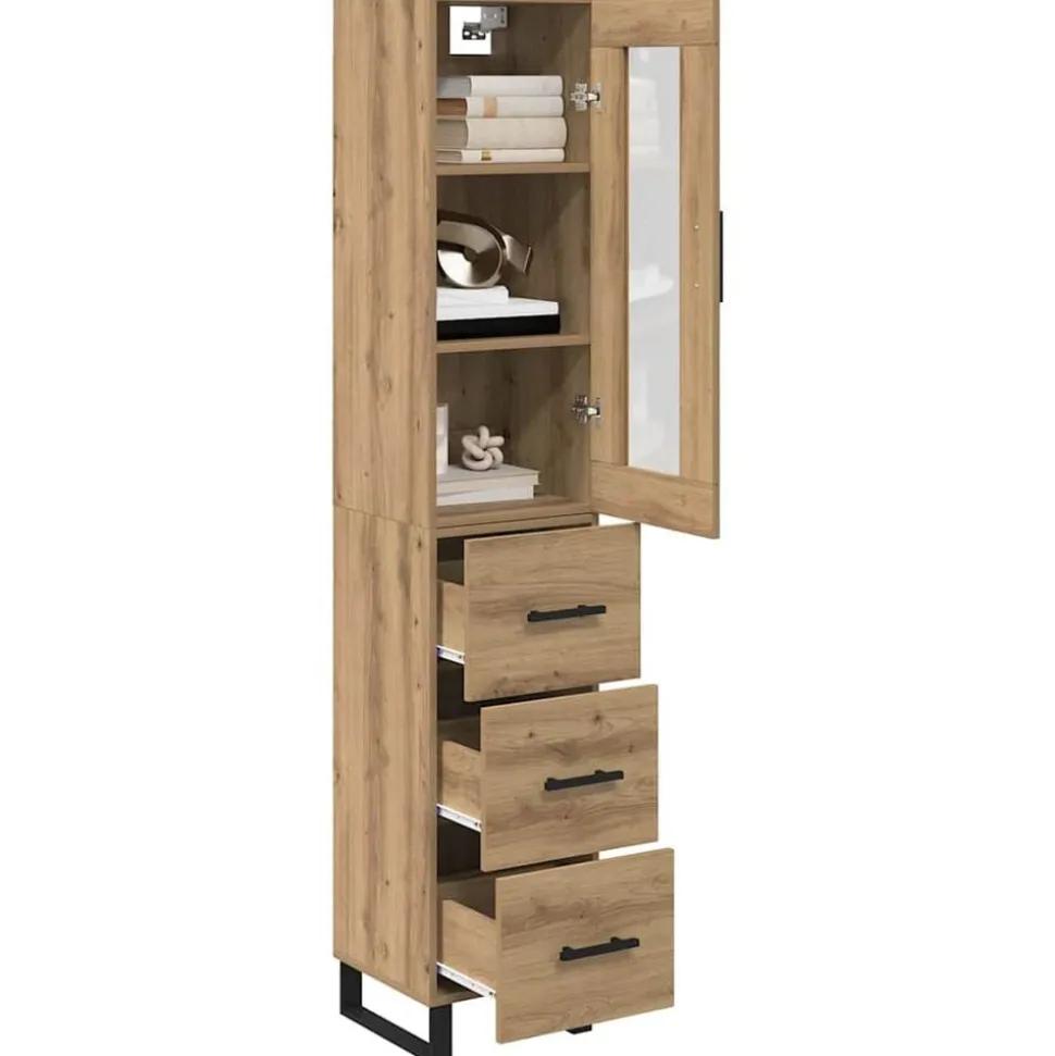 vidaXL Highboard Artisan Eiken 34,5 x 34 x 180 cm Bewerkt hout